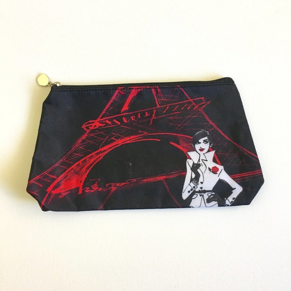 Lancome Cosmetic Pouch Bag Black Nylon Zippered 10" x 6" x 2"